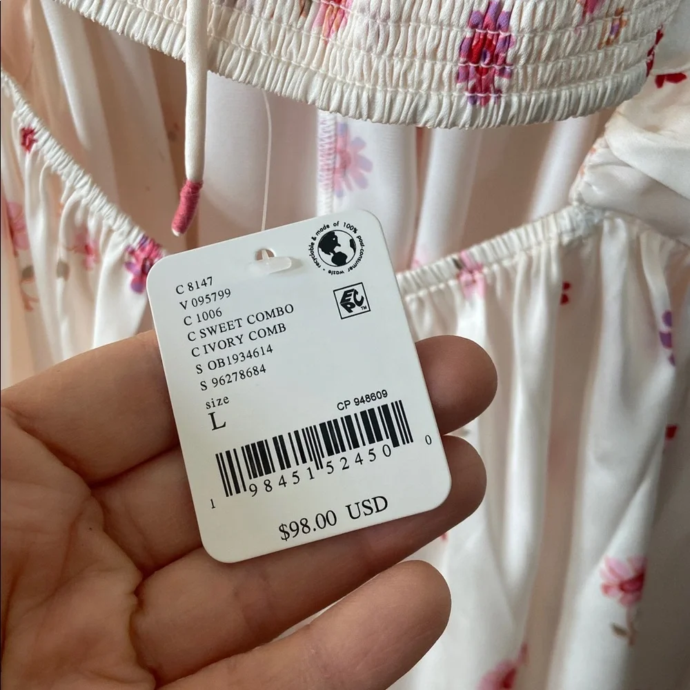 Free People Oasis Placed Floral Mini Slip Dress Cutout Satin Pink White L New - Picture 7 of 11